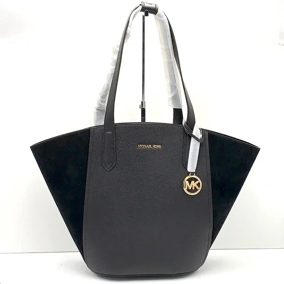 MICHAEL KORS PORTIA LARGE TOTE BLACK COLOR Pebbled leather/ suede - Picture 2 of 14